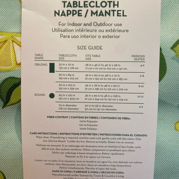 Trina Turk Lemon Tablecloth, 52" x 70" Oblong, Indoor/Outdoor, Lemon Tablecloth - Picture 8 of 10